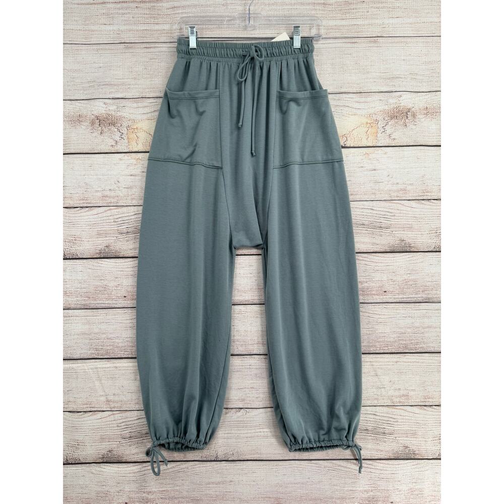 Three Bird Nest Patch Pocket Jogger Sweatpants Womens Small Slate Blue Green NEW